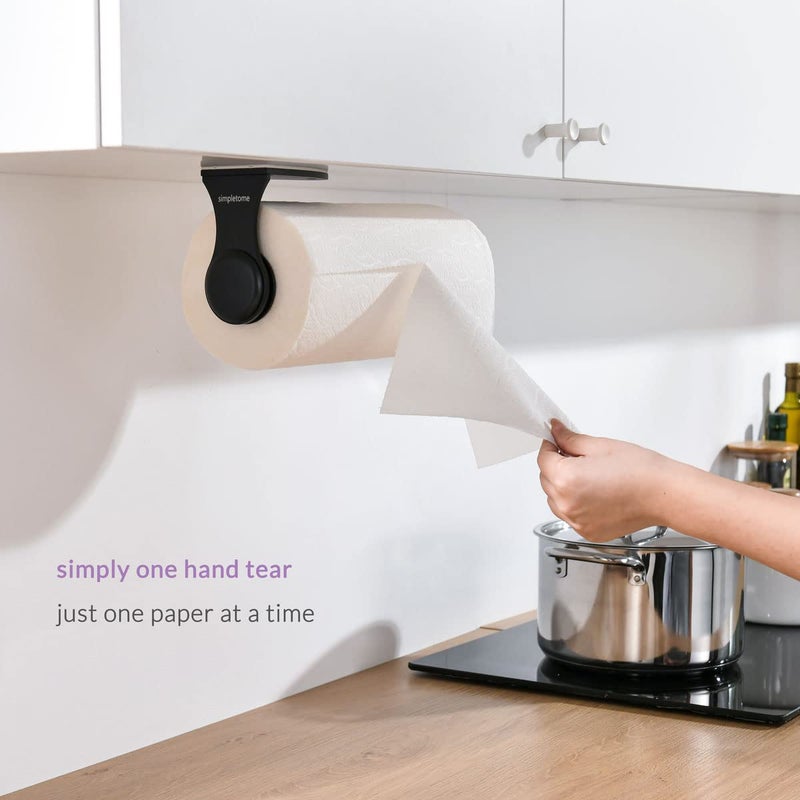 simpletome ONE HAND Simply Tear Paper Towel Holder Under Cabinet Wall Mount Adhesive or Drilling Stainless Steel Aluminum Alloy ABS - Image 2
